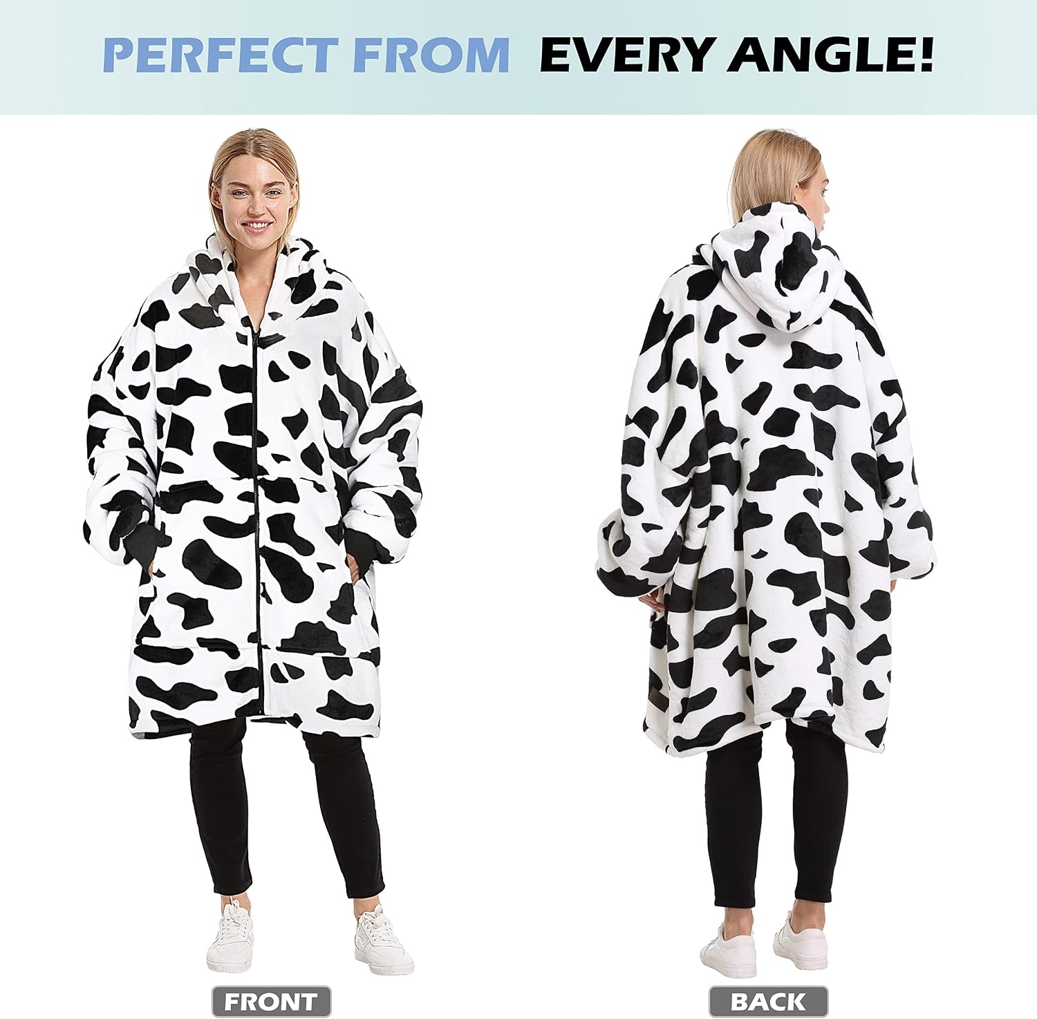 image:imageCatalonia Zip Up Wearable Blanket Hoodie Oversized Sherpa SweatshirtDalmatian