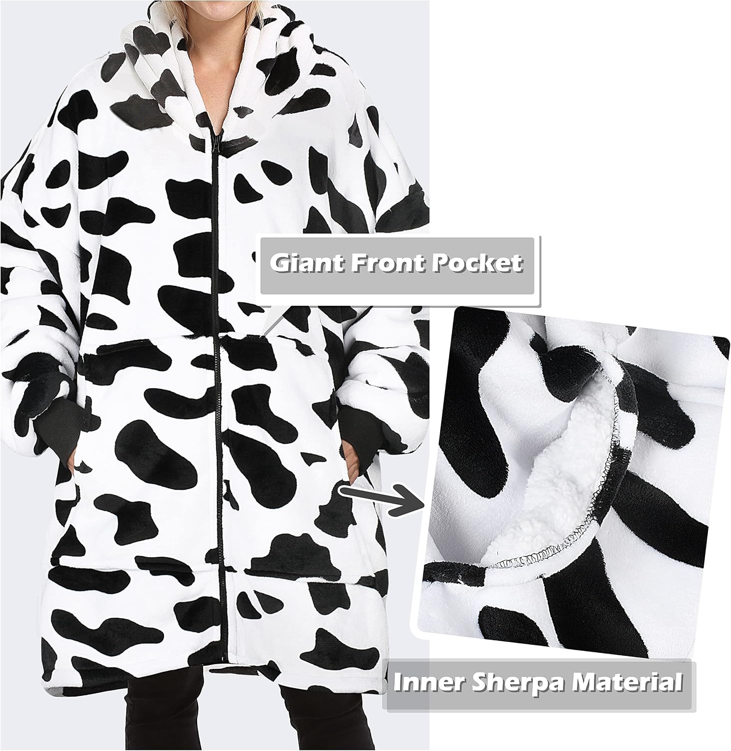 image:imageCatalonia Zip Up Wearable Blanket Hoodie Oversized Sherpa SweatshirtDalmatian
