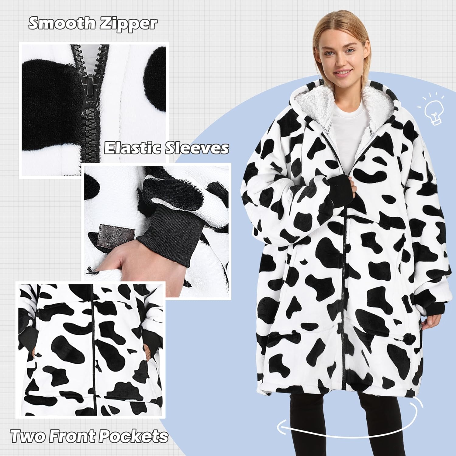 image:imageCatalonia Zip Up Wearable Blanket Hoodie Oversized Sherpa SweatshirtDalmatian
