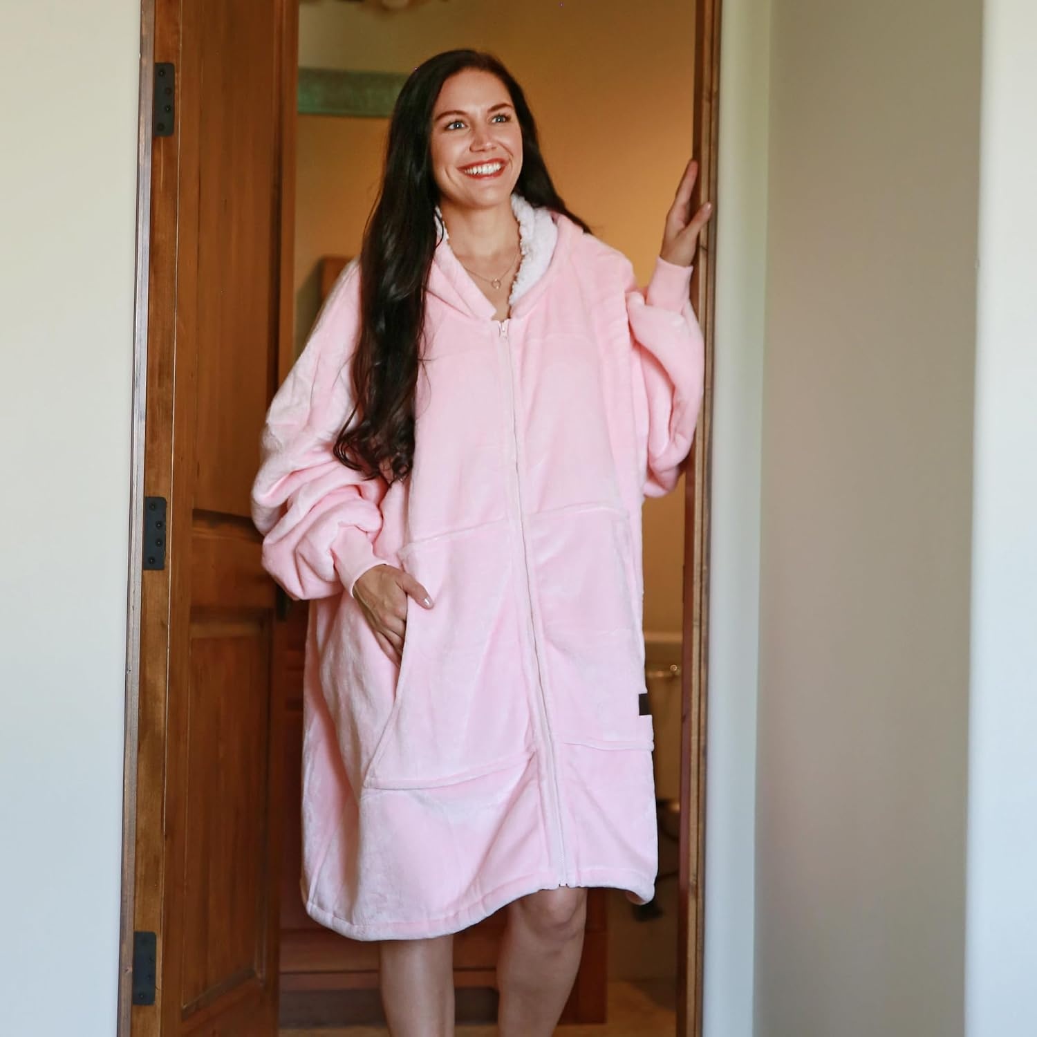 image:imageCatalonia Zip Up Wearable Blanket Hoodie Oversized Sherpa SweatshirtPink