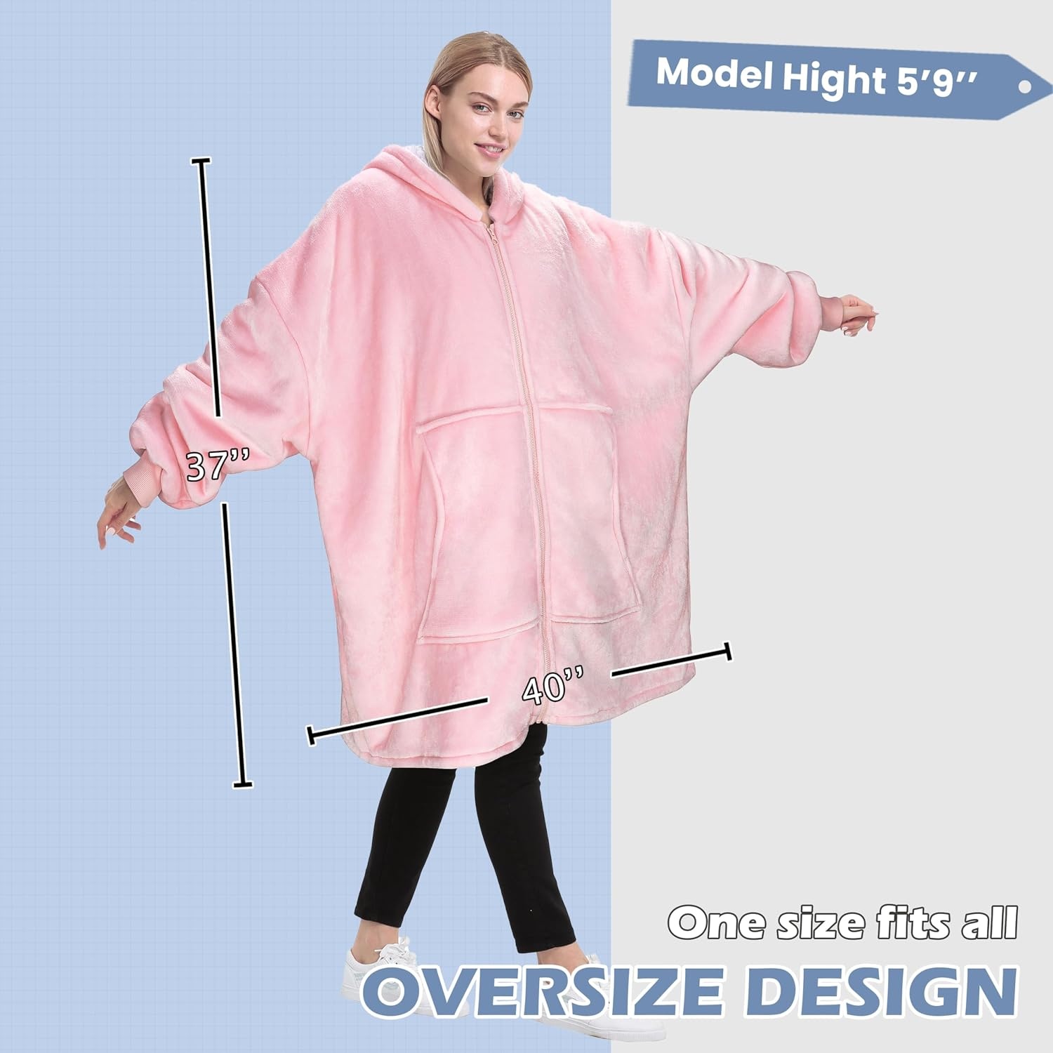 image:imageCatalonia Zip Up Wearable Blanket Hoodie Oversized Sherpa SweatshirtPink