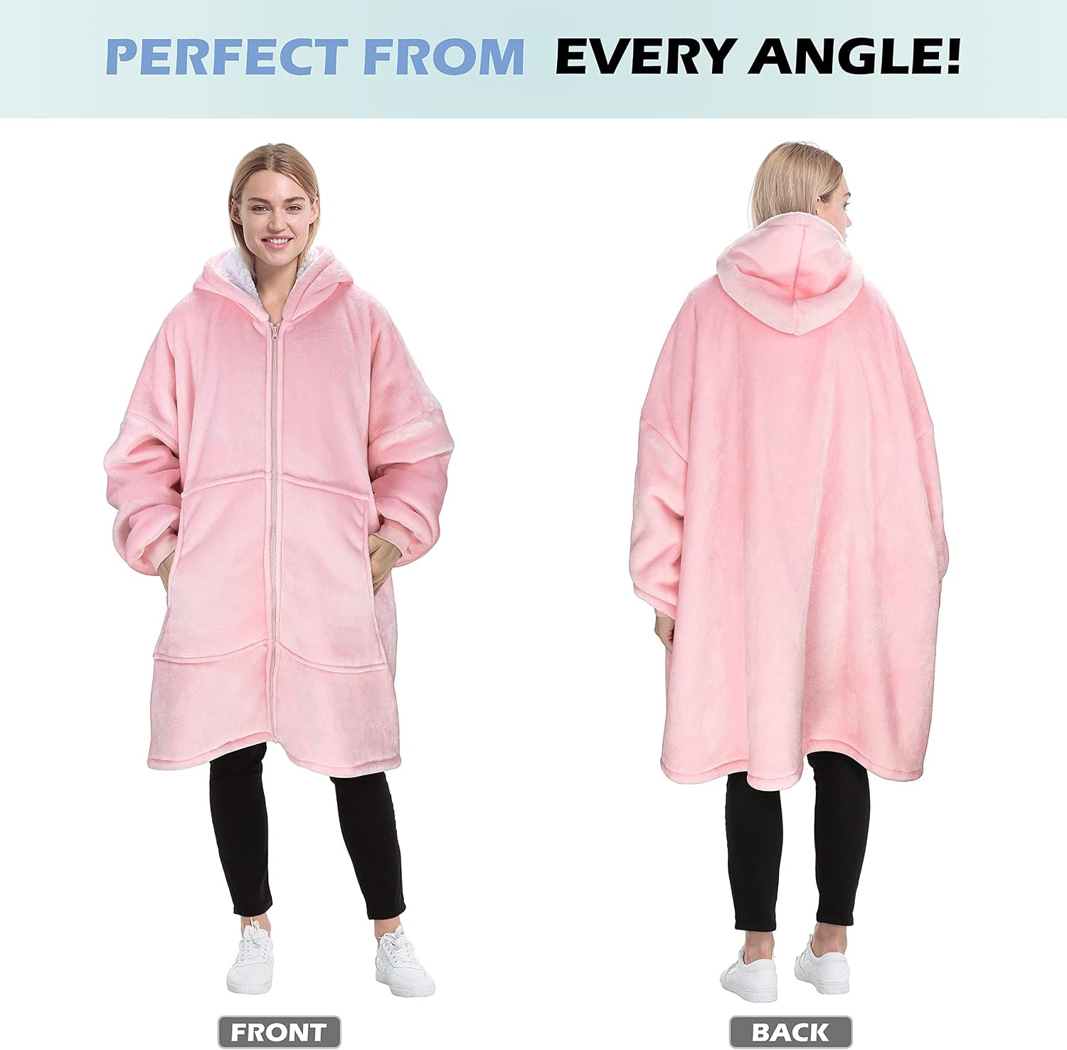 image:imageCatalonia Zip Up Wearable Blanket Hoodie Oversized Sherpa SweatshirtPink