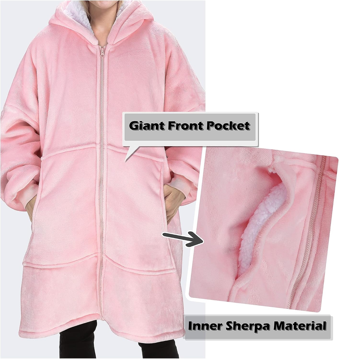 image:imageCatalonia Zip Up Wearable Blanket Hoodie Oversized Sherpa SweatshirtPink