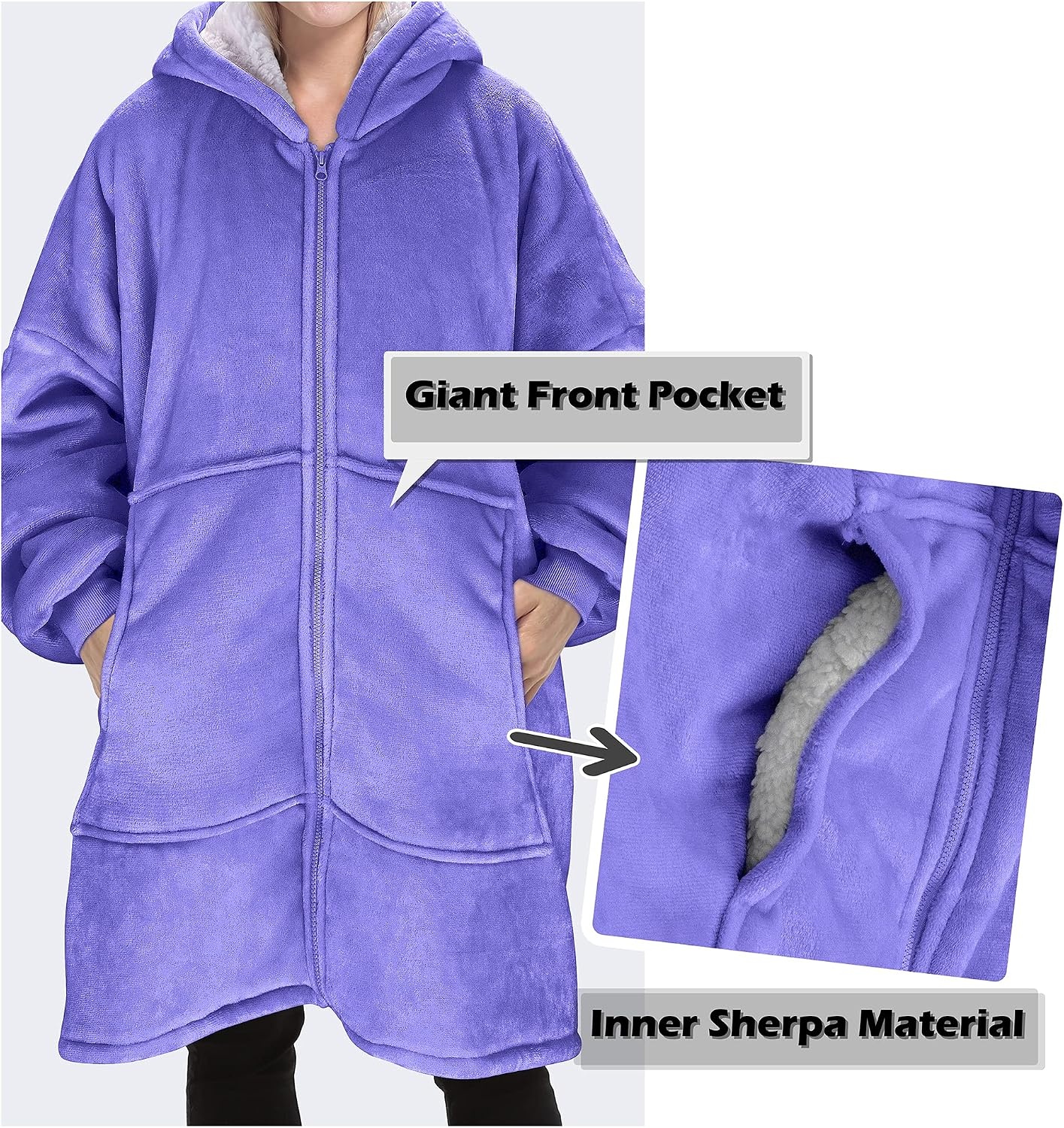 image:imageCatalonia Zip Up Wearable Blanket Hoodie Oversized Sherpa SweatshirtPurple