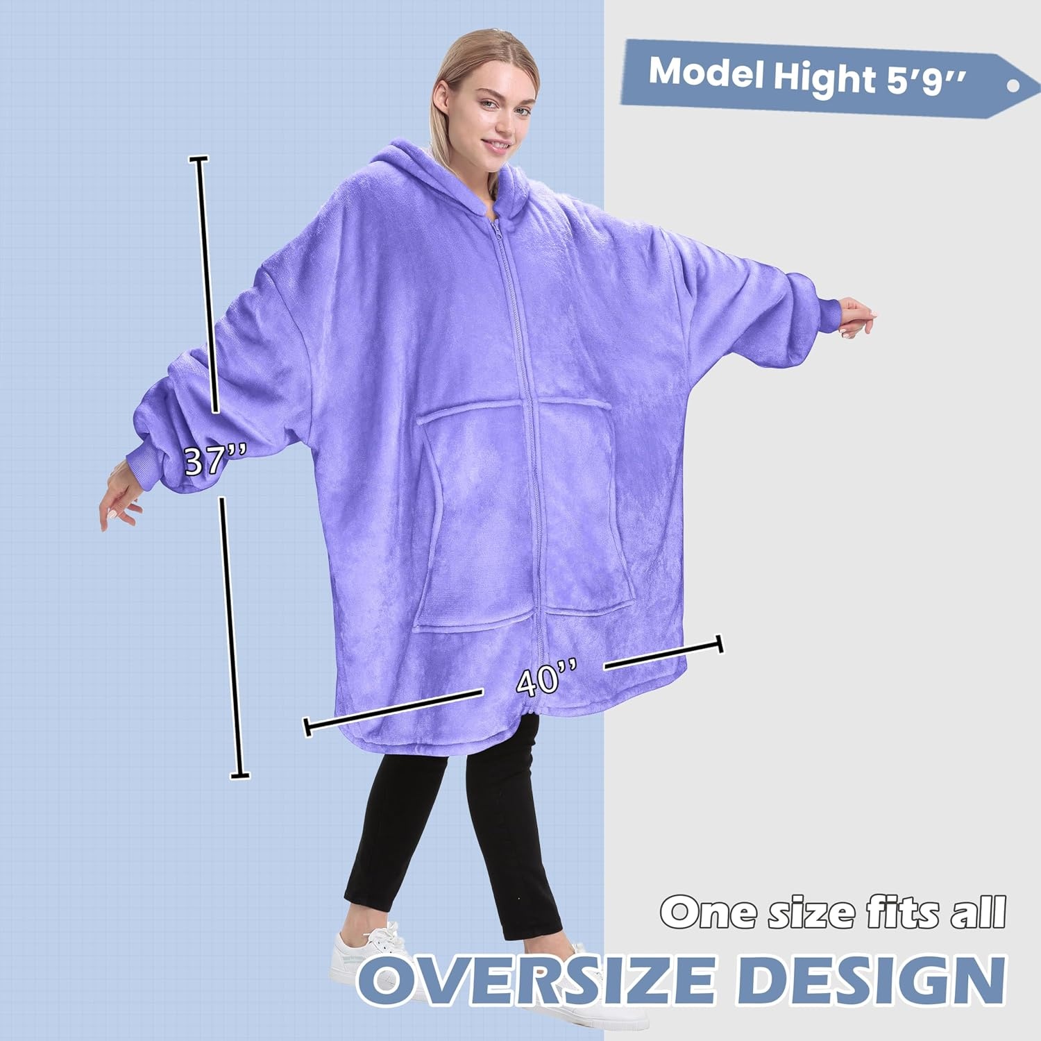 image:imageCatalonia Zip Up Wearable Blanket Hoodie Oversized Sherpa SweatshirtPurple
