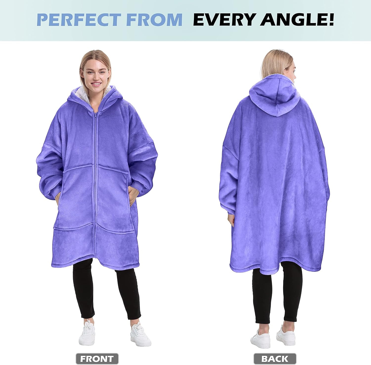 image:imageCatalonia Zip Up Wearable Blanket Hoodie Oversized Sherpa SweatshirtPurple