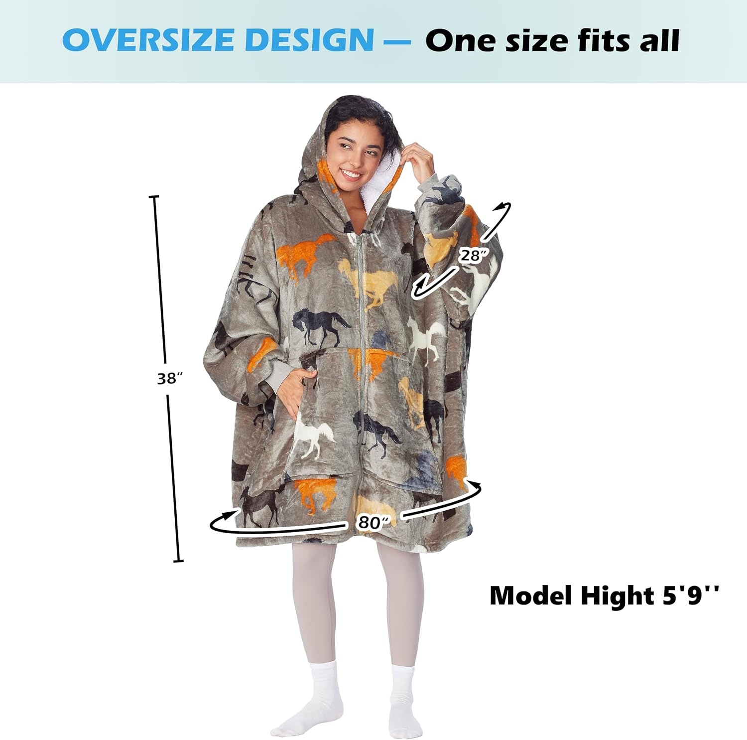 image:imageCatalonia Zip Up Wearable Blanket Hoodie Oversized Sherpa SweatshirtTaupe Horse