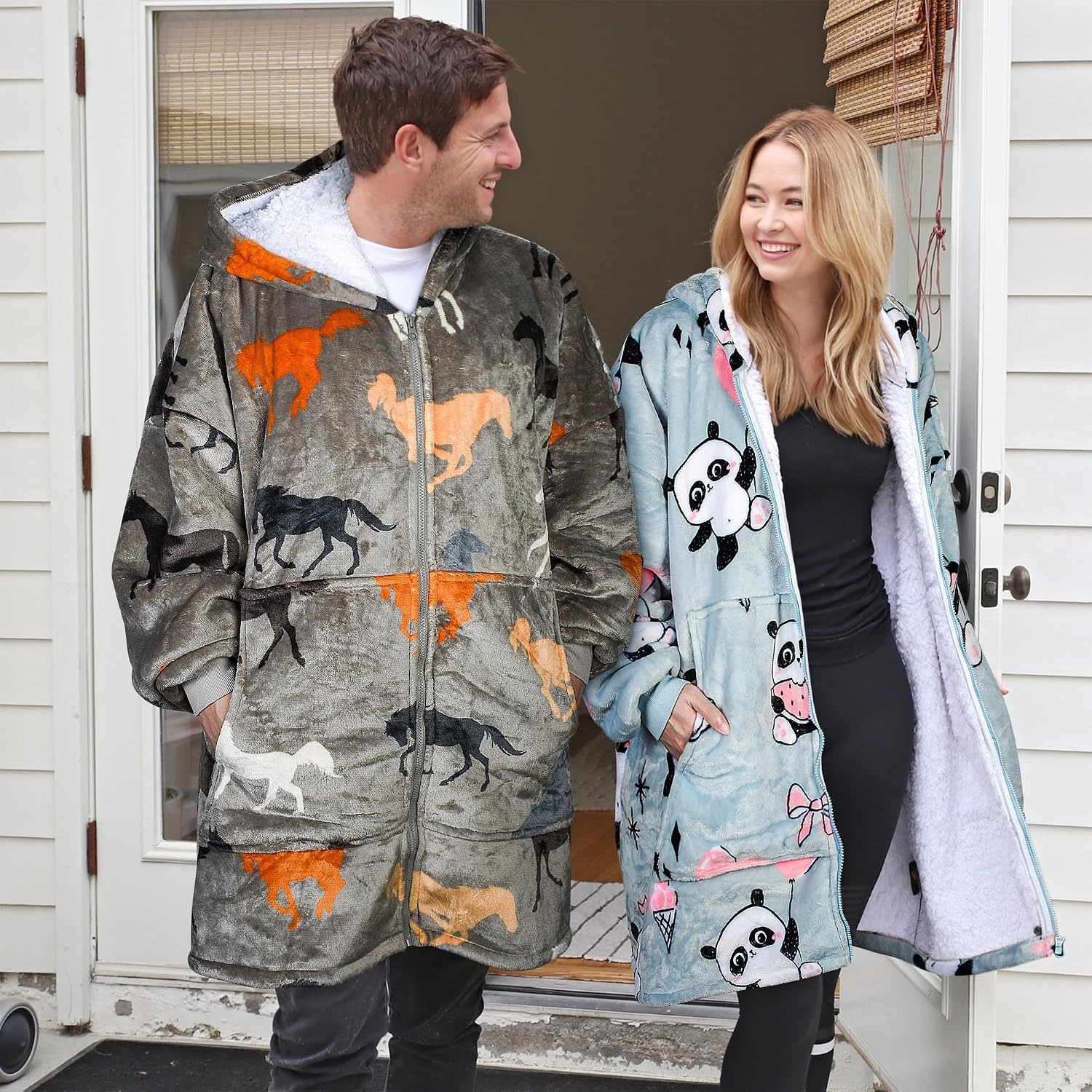 image:imageCatalonia Zip Up Wearable Blanket Hoodie Oversized Sherpa SweatshirtTaupe Horse