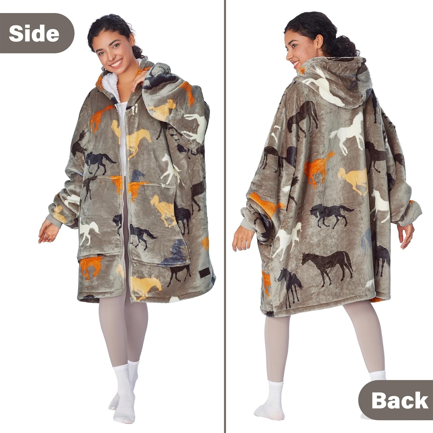 image:imageCatalonia Zip Up Wearable Blanket Hoodie Oversized Sherpa SweatshirtTaupe Horse