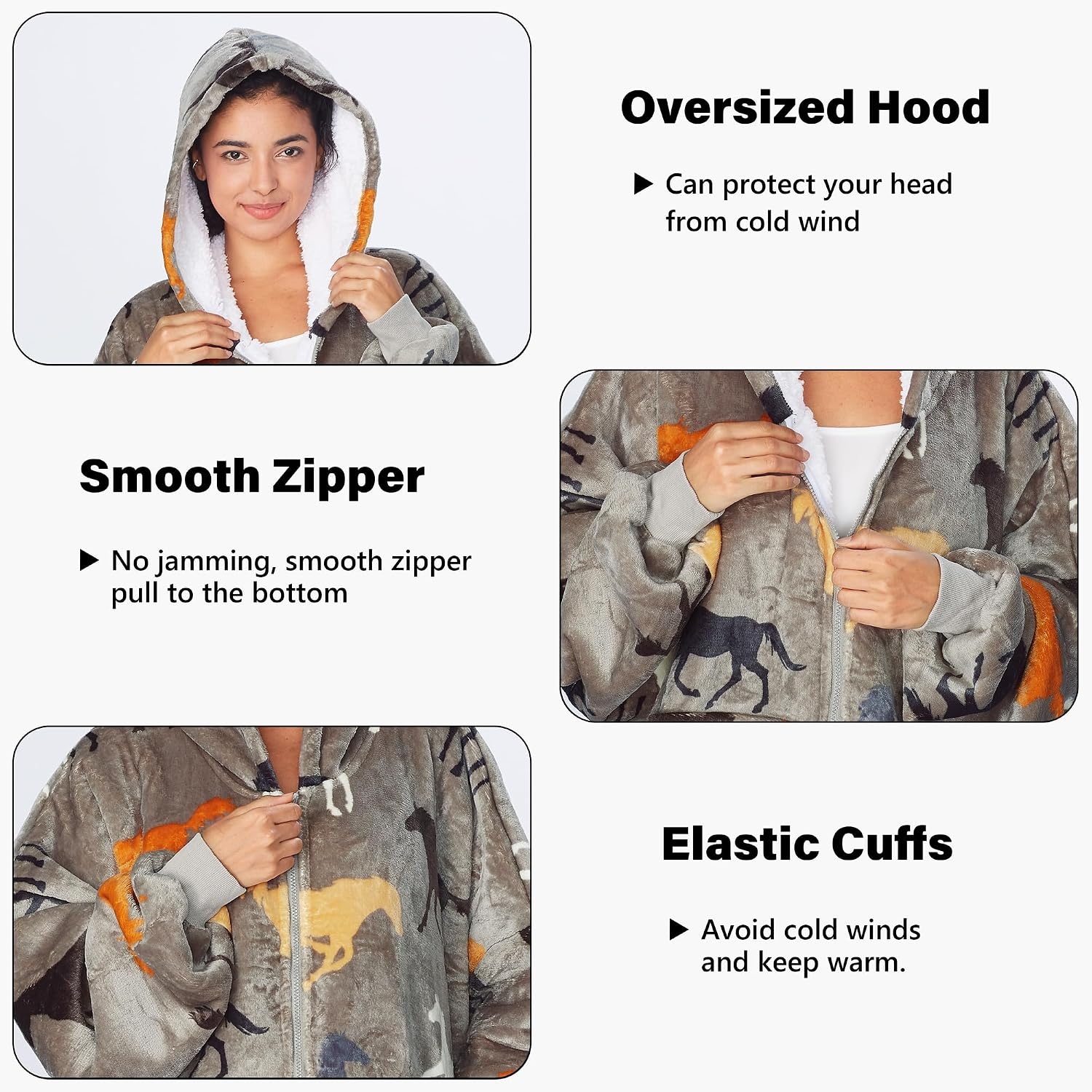 image:imageCatalonia Zip Up Wearable Blanket Hoodie Oversized Sherpa SweatshirtTaupe Horse