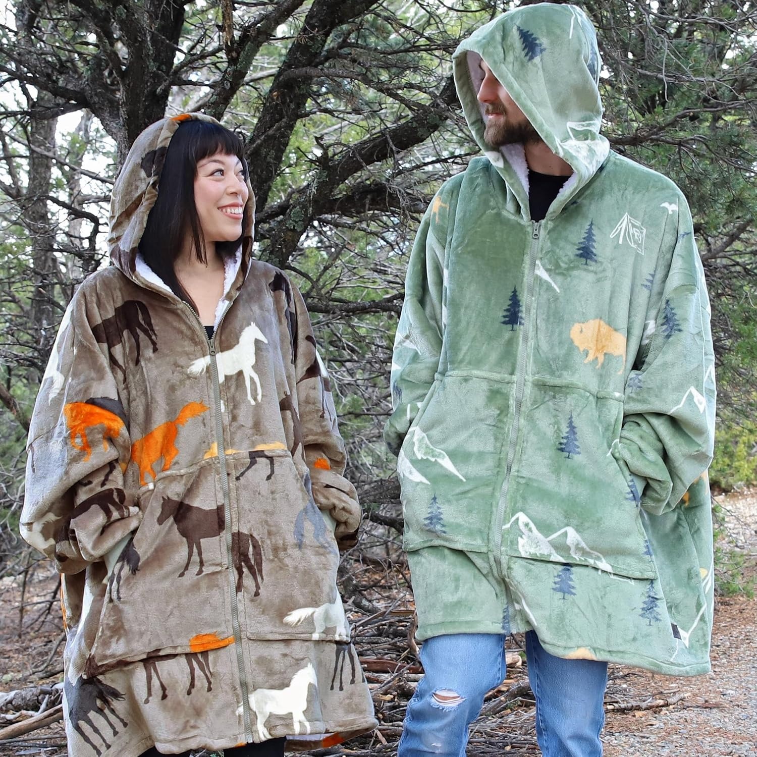 image:imageCatalonia Zip Up Wearable Blanket Hoodie Oversized Sherpa SweatshirtTaupe Horse