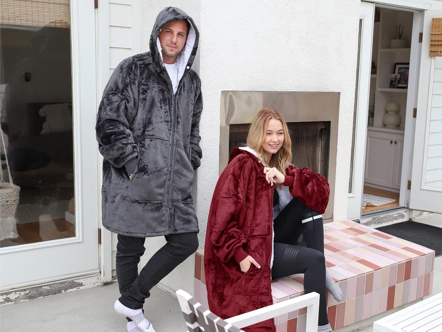 image:imageCatalonia Zip Up Wearable Blanket Hoodie Oversized Sherpa SweatshirtWine