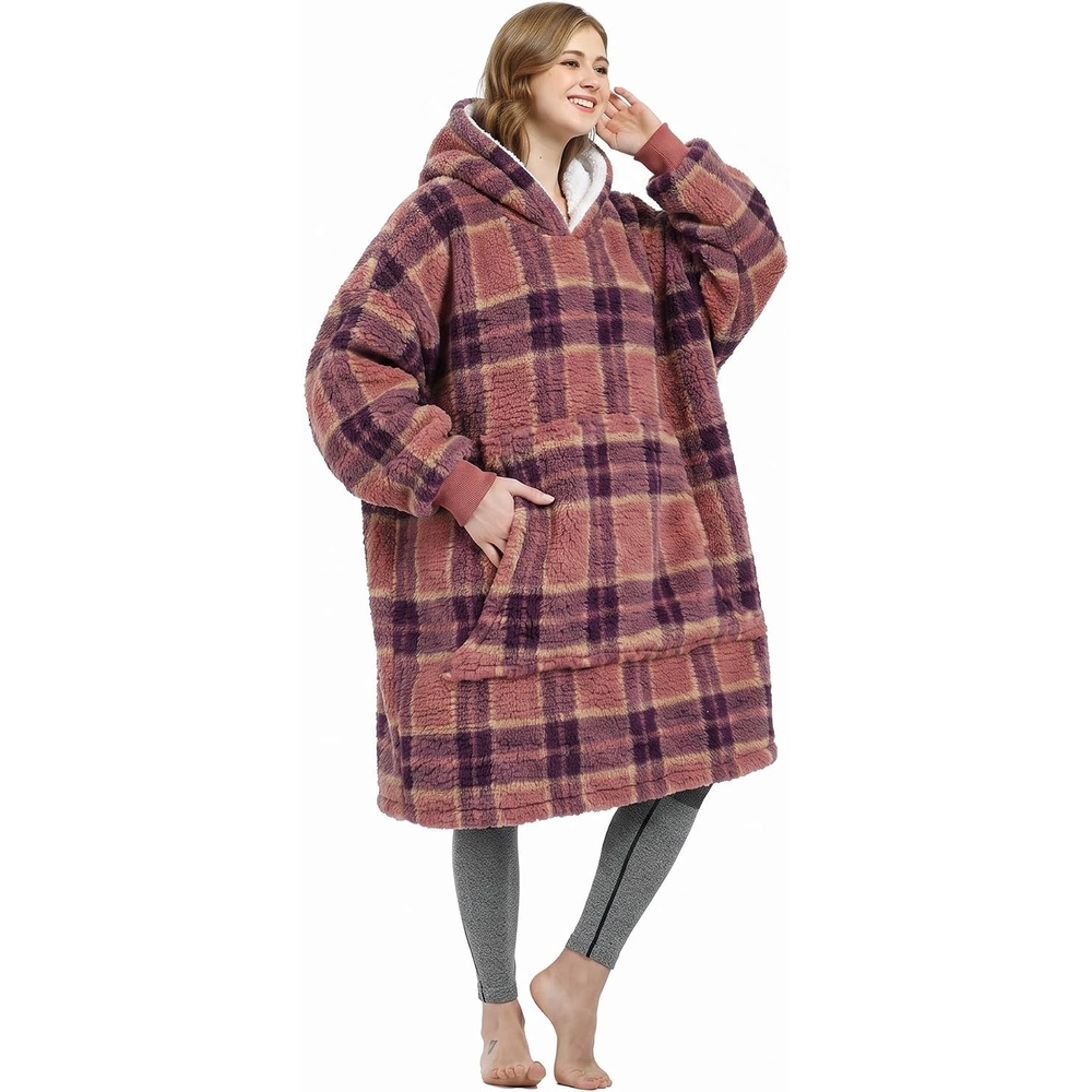 image:imageCatalonia Oversized Blanket Hoodie Wearable Blanket SweatshirtPlaid Brown
