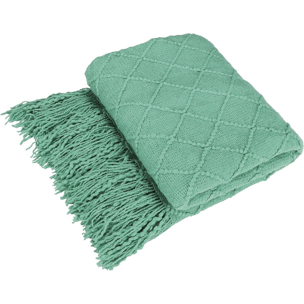 image:imageCatalonia Teal Green Knitted Throw Blanket for Couch Decorative Blanket with Fringe Acrylic Leisure Blanket for Bed Sofa Living Room All Seasons Lightweight Cozy Solid Color 5060 inchesTeal