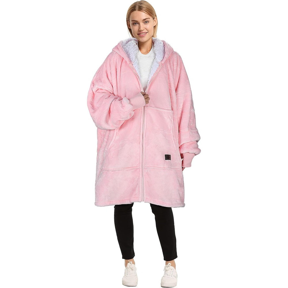 image:imageCatalonia Zip Up Wearable Blanket Hoodie Oversized Sherpa SweatshirtPink
