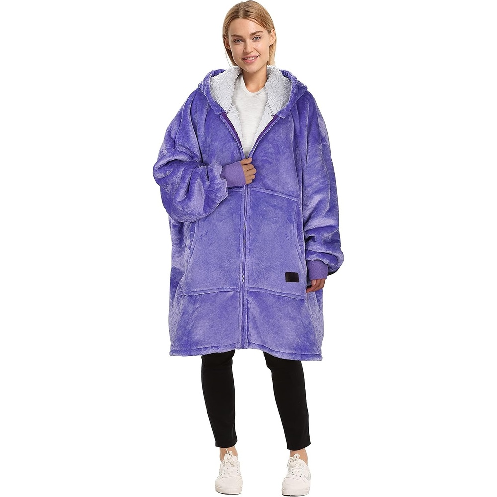 image:imageCatalonia Zip Up Wearable Blanket Hoodie Oversized Sherpa SweatshirtPurple
