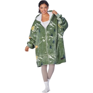 Catalonia Zip Up Wearable Blanket Hoodie, Oversized Sherpa Sweatshirt(Camping)