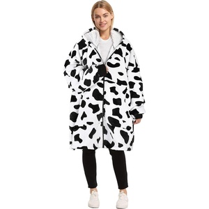 Catalonia Zip Up Wearable Blanket Hoodie, Oversized Sherpa Sweatshirt(Dalmatian)