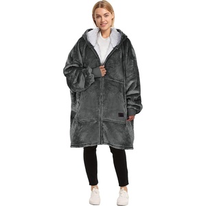 Catalonia Zip Up Wearable Blanket Hoodie, Oversized Sherpa Sweatshirt(Grey)
