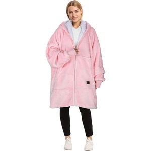 Catalonia Zip Up Wearable Blanket Hoodie, Oversized Sherpa Sweatshirt(Pink)