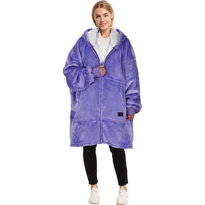 Catalonia Zip Up Wearable Blanket Hoodie, Oversized Sherpa Sweatshirt(Purple)