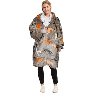 Catalonia Zip Up Wearable Blanket Hoodie, Oversized Sherpa Sweatshirt(Taupe Horse)