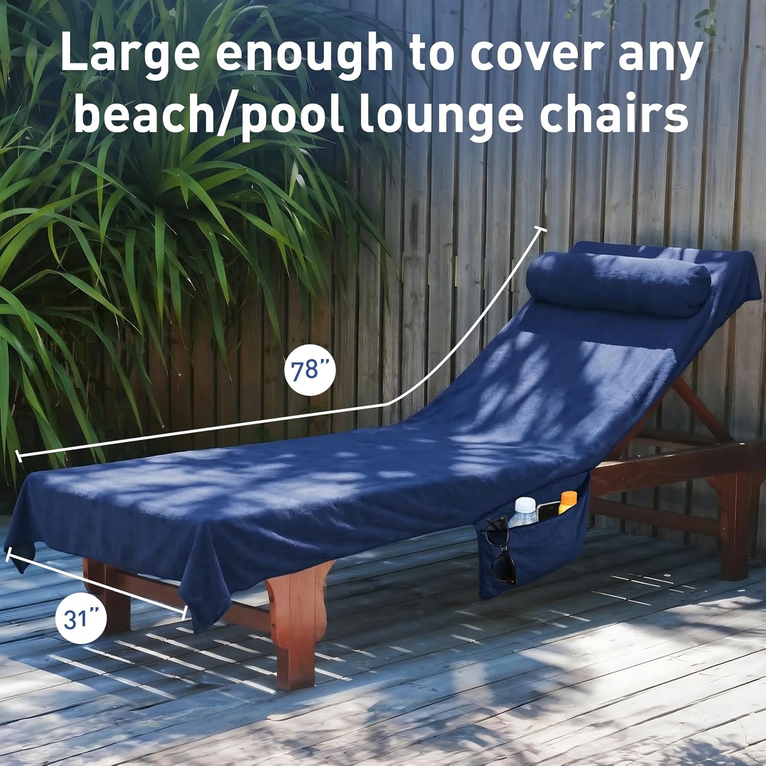 image:imageCatalonia Lounge Chair Towel Cover with Pillowcase Pocket Large Quick Dry Beach Chair Covers No Sliding Chaise Cover TowelNavy
