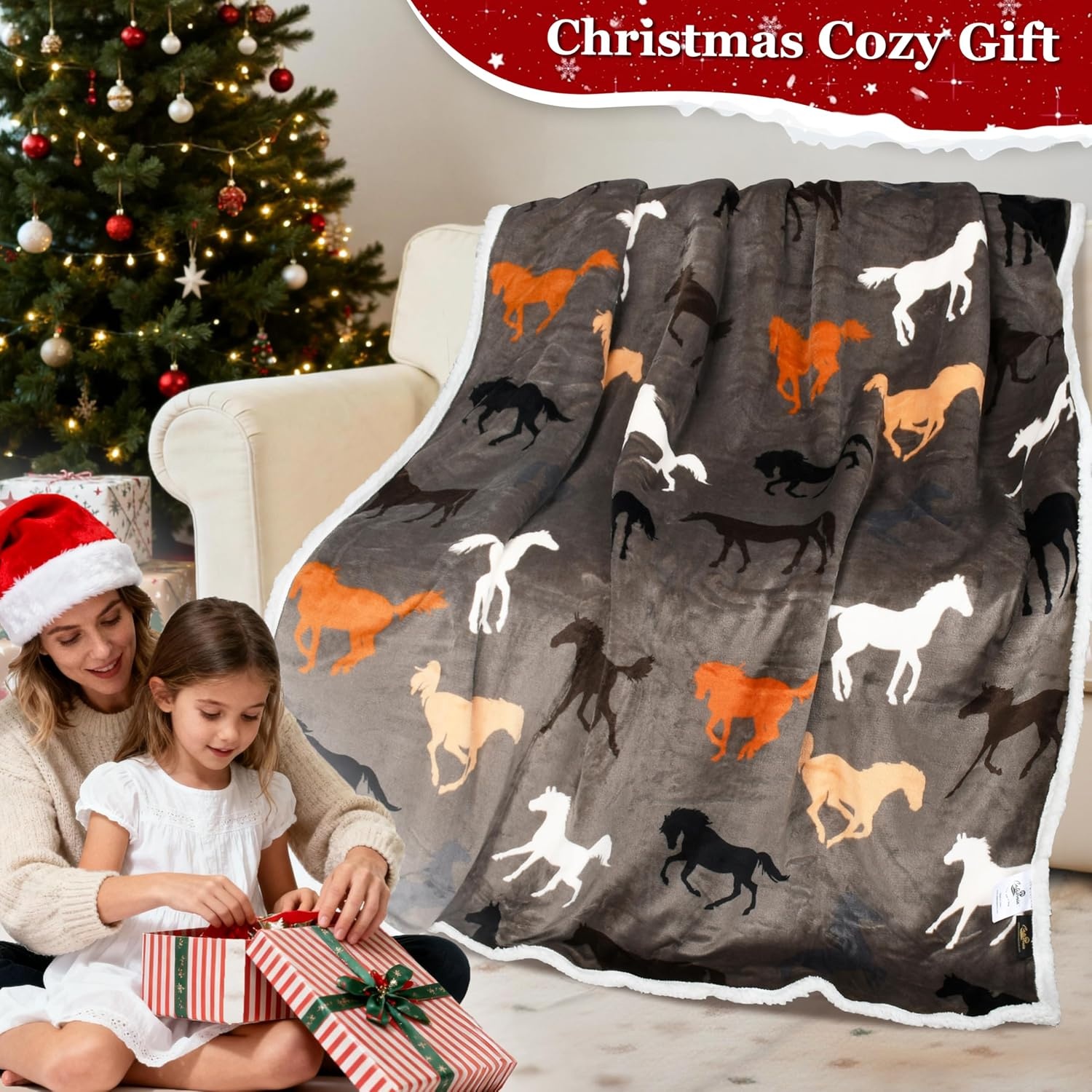 image:imageCatalonia Cat Print Sherpa Fleece Throw Blanket Soft Mink Plush Couch Blanket Fuzzy Fluffy Comfy Warm Throws Gift for Her Cat Gifts for Women 50x60 inchesHorse