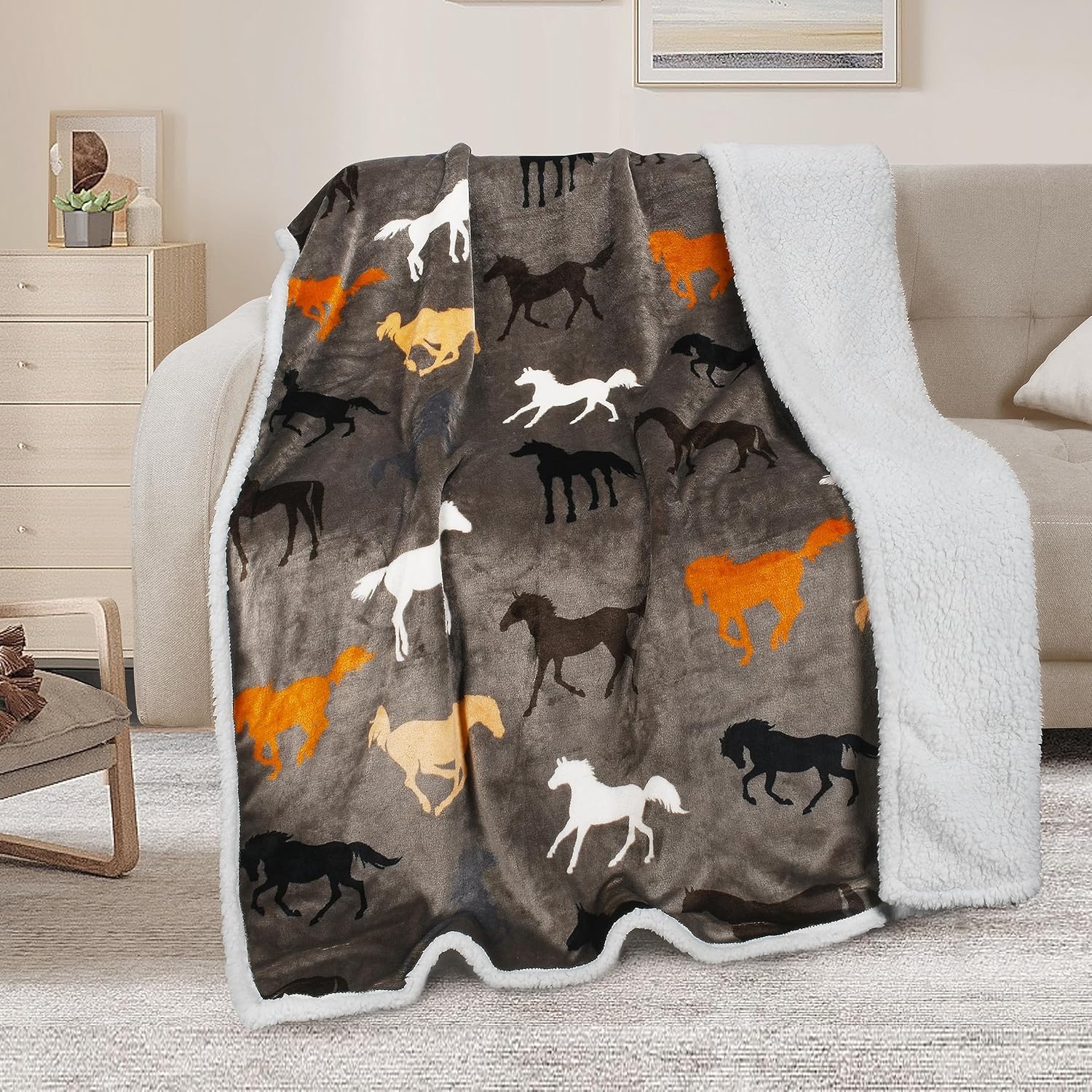 image:imageCatalonia Cat Print Sherpa Fleece Throw Blanket Soft Mink Plush Couch Blanket Fuzzy Fluffy Comfy Warm Throws Gift for Her Cat Gifts for Women 50x60 inchesHorse
