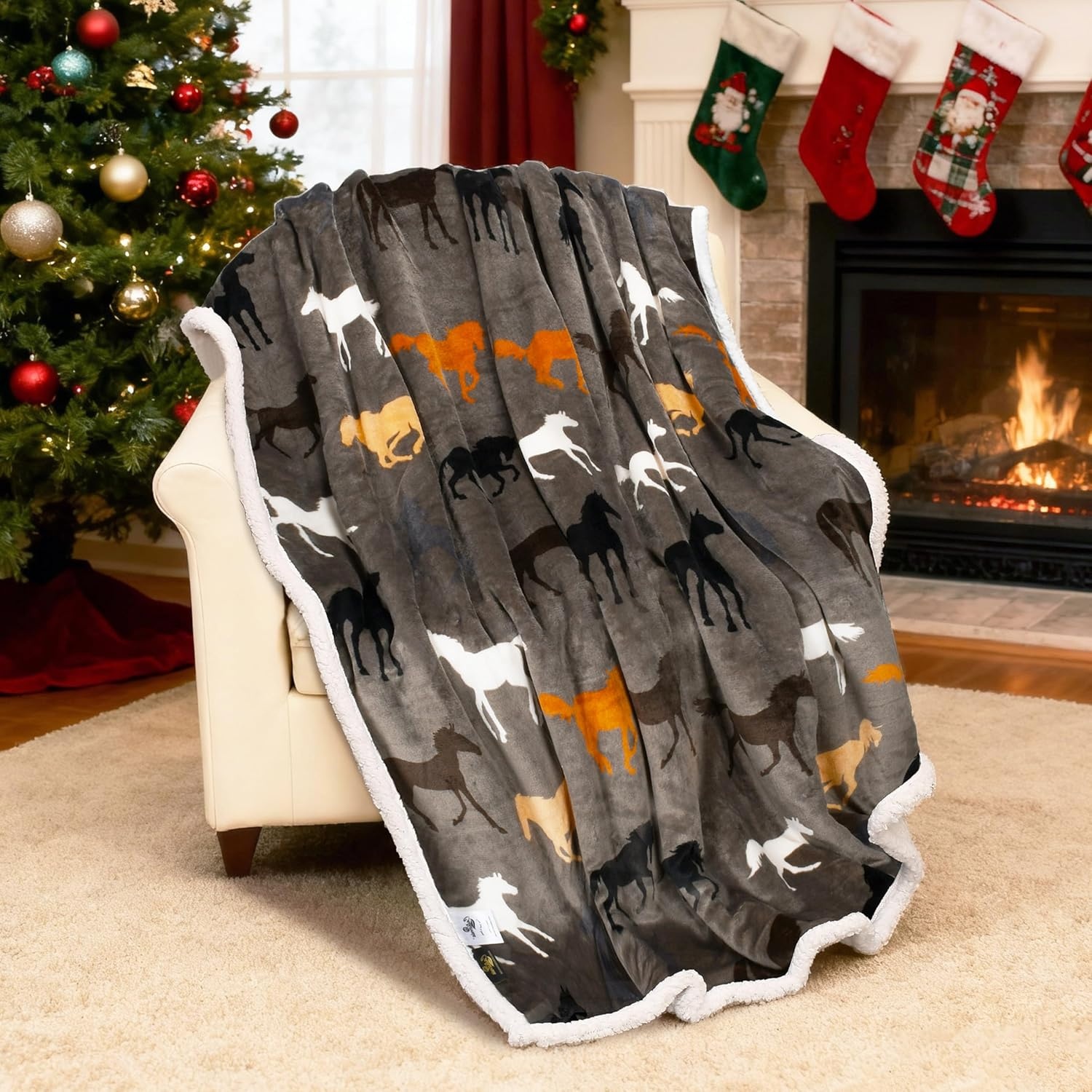 image:imageCatalonia Cat Print Sherpa Fleece Throw Blanket Soft Mink Plush Couch Blanket Fuzzy Fluffy Comfy Warm Throws Gift for Her Cat Gifts for Women 50x60 inchesHorse