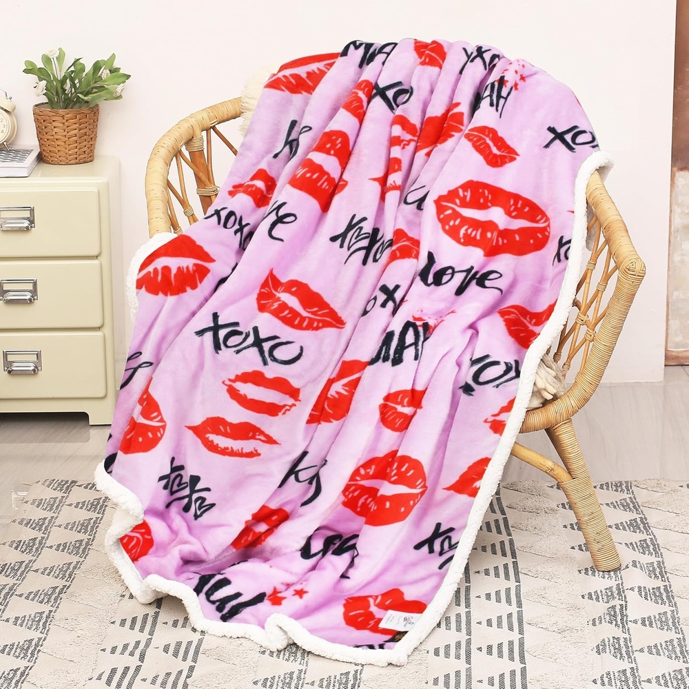 image:imageCatalonia Cat Print Sherpa Fleece Throw Blanket Soft Mink Plush Couch Blanket Fuzzy Fluffy Comfy Warm Throws Gift for Her Cat Gifts for Women 50x60 inchesKiss Hot Pink