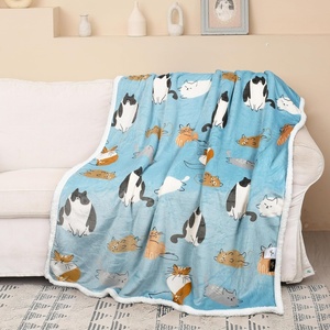 Catalonia Cat Print Sherpa Fleece Throw Blanket, Soft Mink Plush Couch Blanket, Fuzzy Fluffy Comfy Warm Throws, Gift for Her, Cat Gifts for Women, 50×60 inches(Cat Blue)