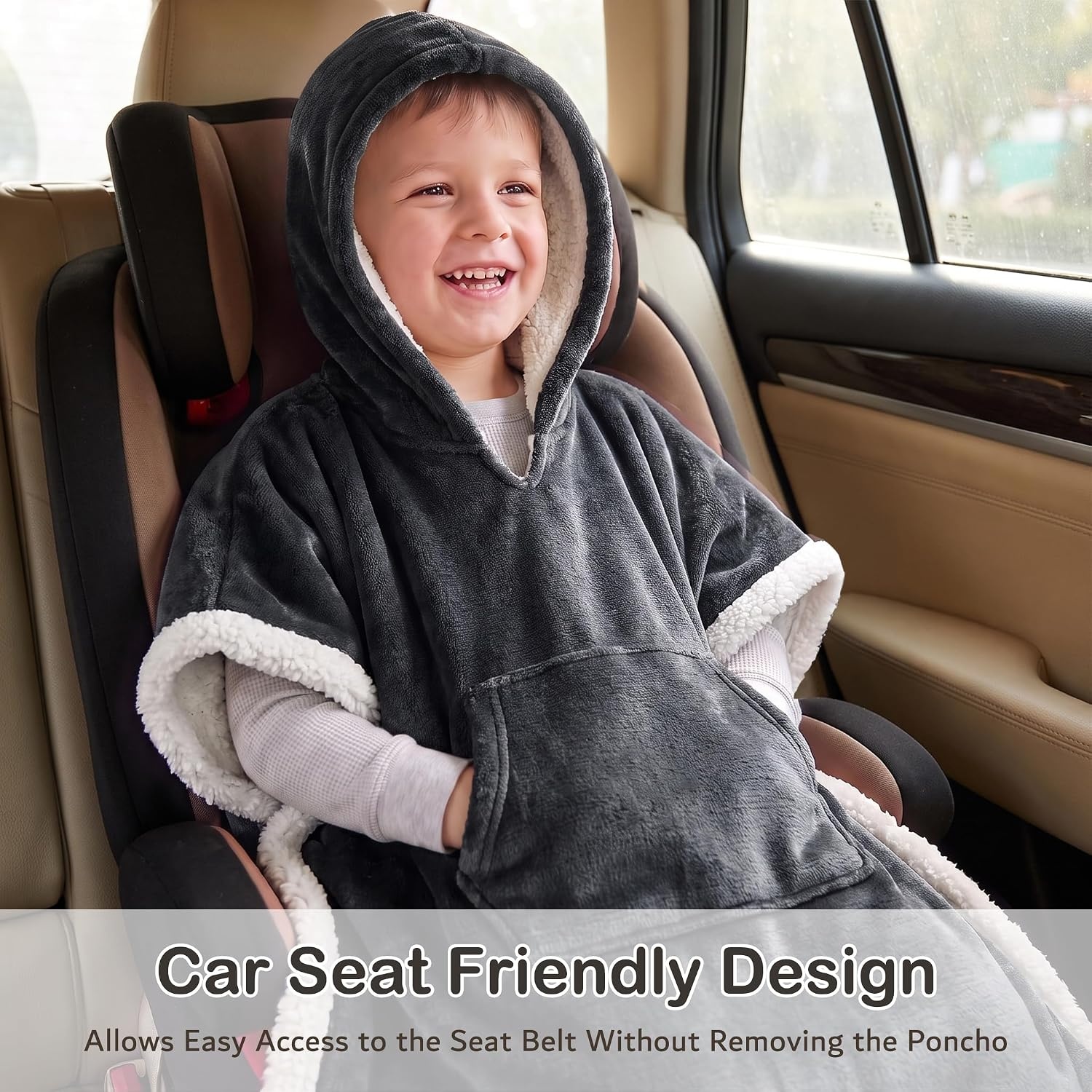 image:imageCatalonia Kids Hooded Blanket SherpaLined Wearable Poncho with PocketGrey