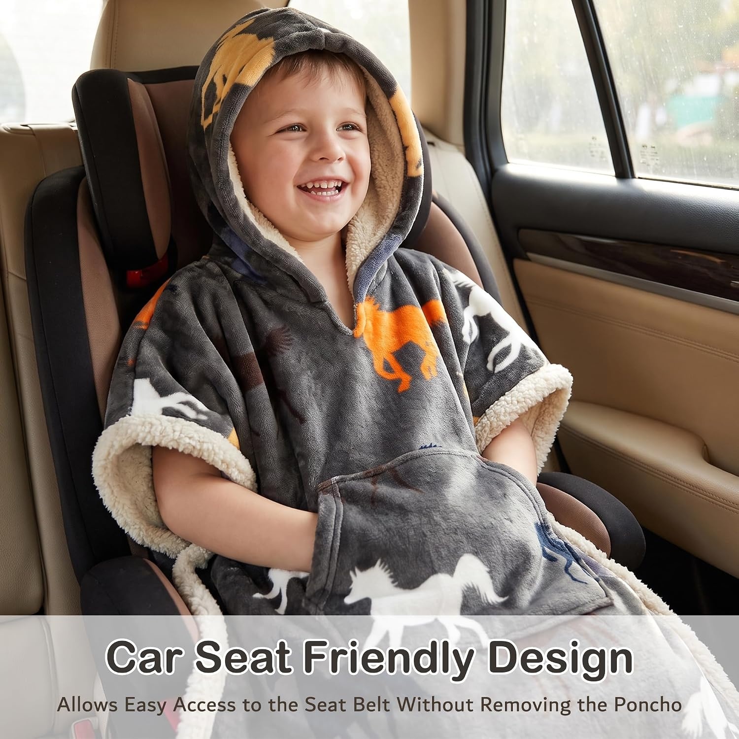 image:imageCatalonia Kids Hooded Blanket SherpaLined Wearable Poncho with PocketHorse