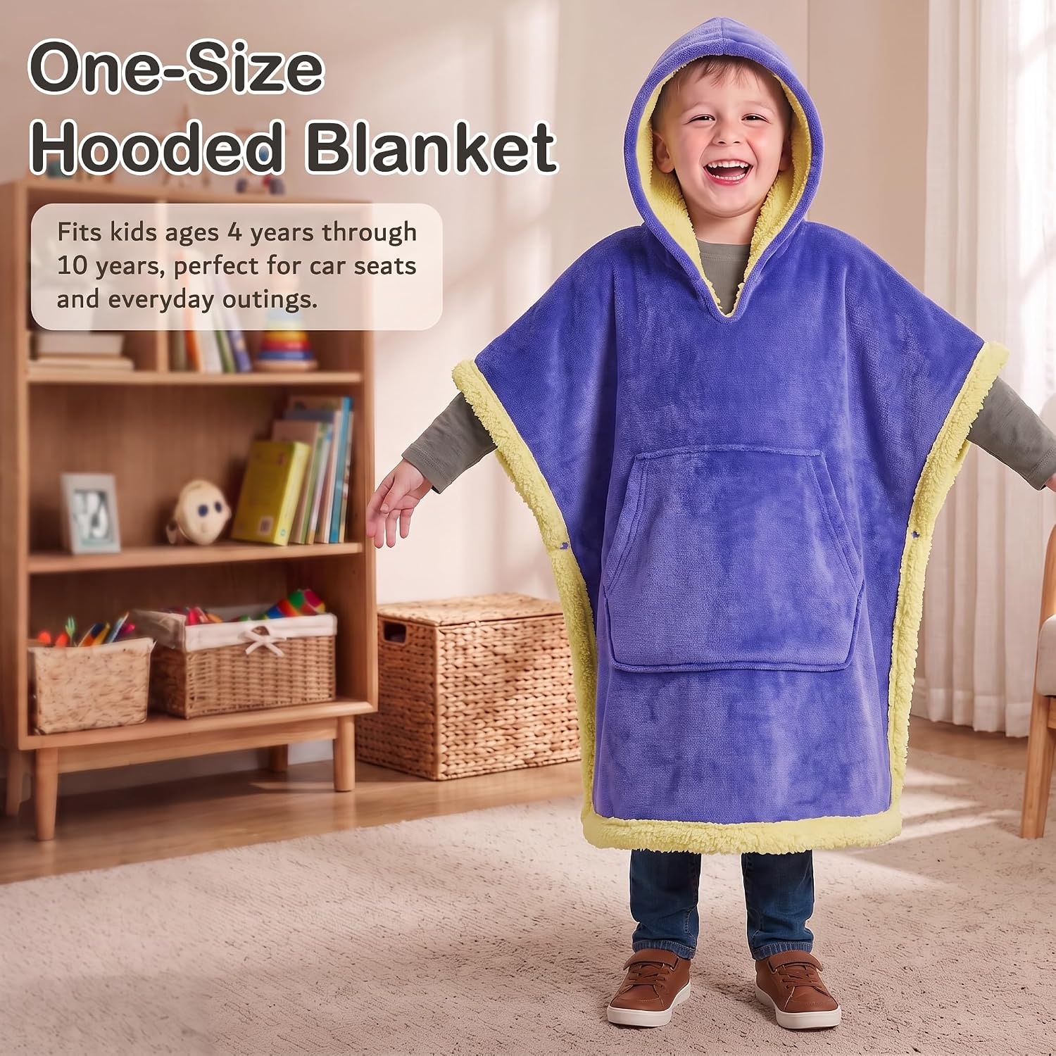 image:imageCatalonia Kids Hooded Blanket SherpaLined Wearable Poncho with PocketPurple