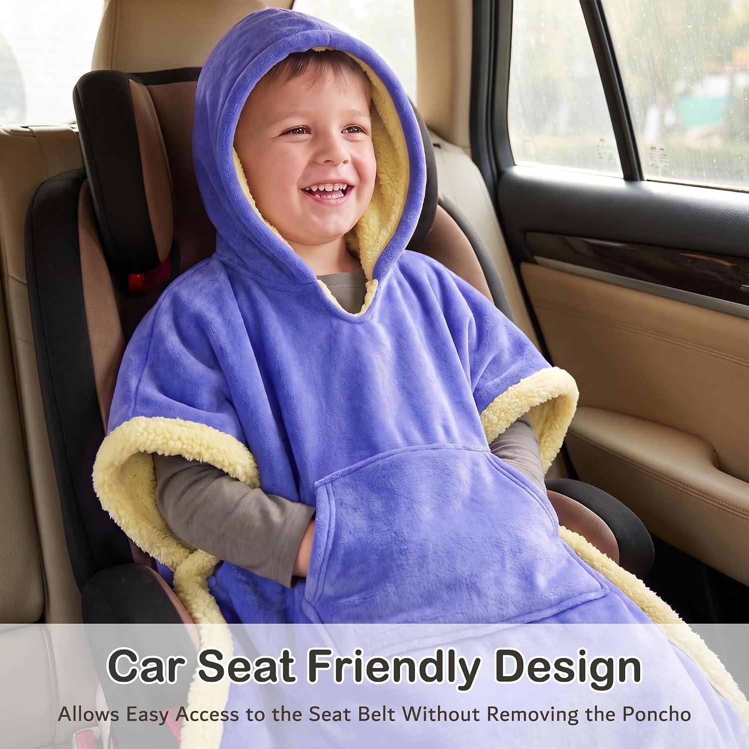 image:imageCatalonia Kids Hooded Blanket SherpaLined Wearable Poncho with PocketPurple