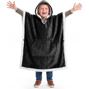 Catalonia Kids Hooded Blanket, Sherpa-Lined Wearable Poncho with Pocket(Black)
