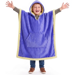 Catalonia Kids Hooded Blanket, Sherpa-Lined Wearable Poncho with Pocket(Purple)